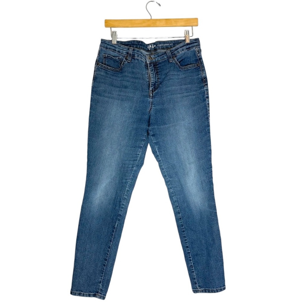 Style & Co Studded Sides Denim Jeans Curvy Skinny Leg Blue Size 12